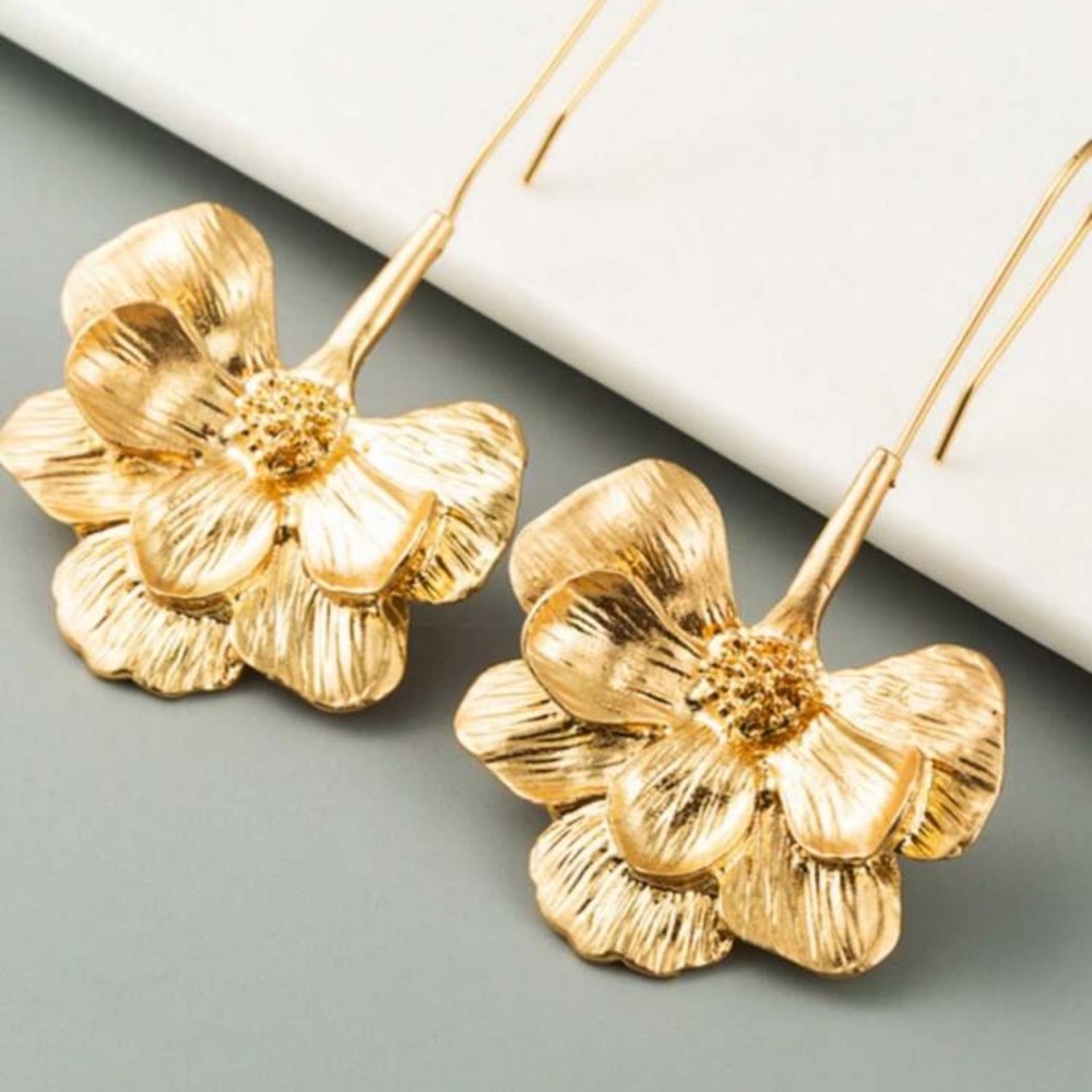 Zara Gold Floral Statement Earrings